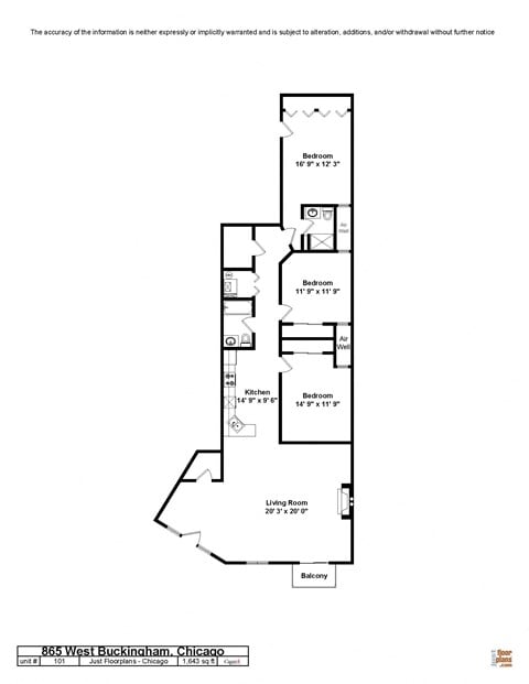Floor plan for 3 beds, 2 baths, 1220 sqft